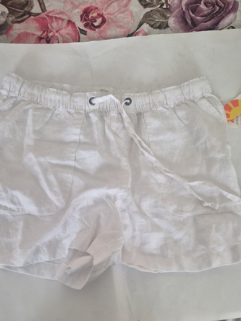 C&C California White Linen Drawstring Bermuda Shorts